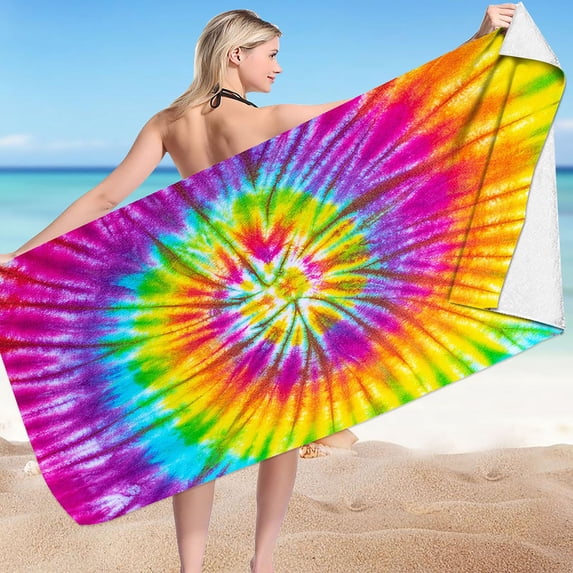 Diceymbol Tie Dye Beach Towel, Microfiber Super Lightweight Colorful Bath Towel, Sandproof Quick Dry Beach Blanket, Multi-Purpose Towel For Summer Pool Beach Picnic Travel 60x30 Inch