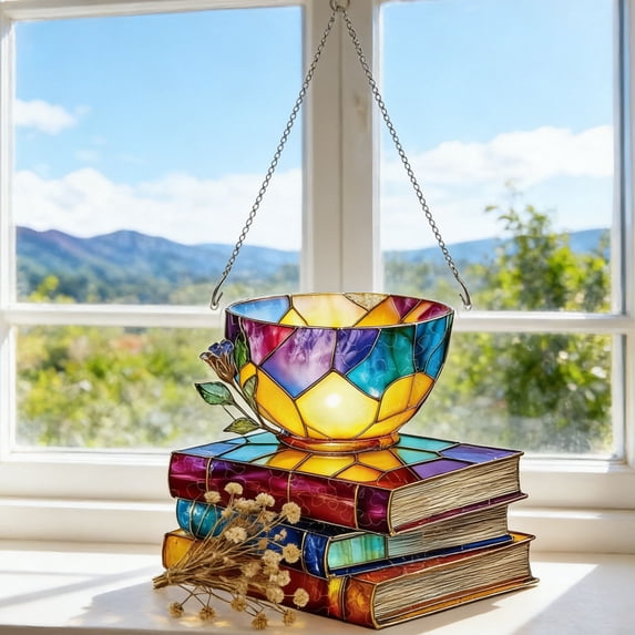 Diceymbol Acrylic Puzzles Suncatcher Window Hanging 7.4 Inch Tiffany Style Stained Glass Sun Catcher Dream Catchers for Adults Mother's Day Gift Home Decor (Multi)
