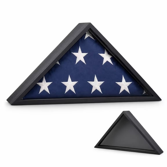 Diceymbol Triangular Solid Wood American Flag Display Case with Tempered Glass for Veteran Memorial Patriotic Home Decor 17In