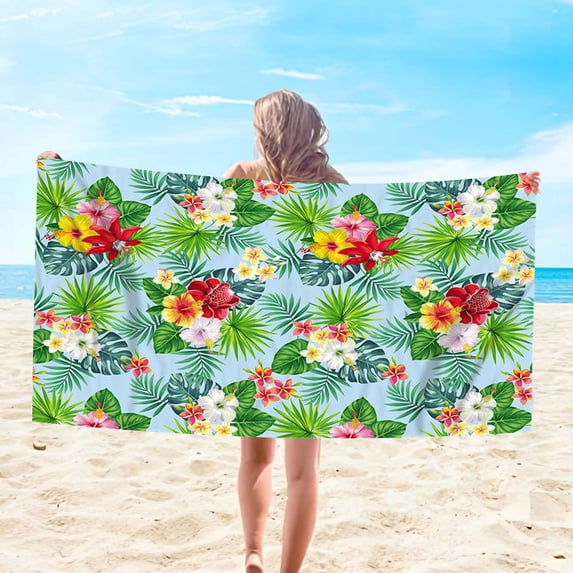 Diceymbol Tropical Floral Hibiscus Beach Towel, Super Lightweight Colorful Bath Towel, Sandproof Quick Dry Beach Blanket, Multi-Purpose Towel For Beach Swimming Yoga Camping 59x29 Inch