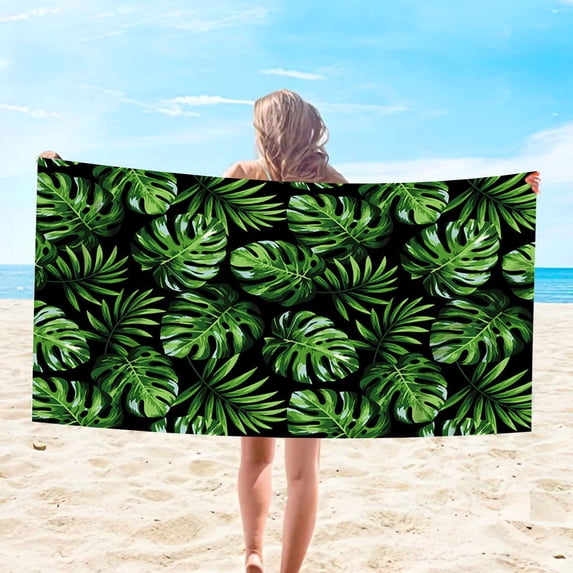 Diceymbol Tropical Green Leaf Beach Towel, Super Lightweight Colorful Bath Towel, Sandproof Quick Dry Beach Blanket, Multi-Purpose Towel For Beach Swimming Yoga Camping Hiking 59x29 Inch