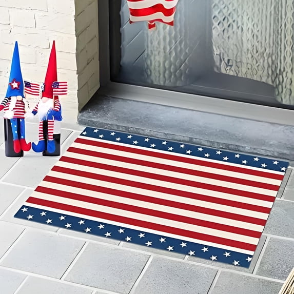 Diceymbol USA Flag Welcome Mat Durable Nylon Front Porch Entry Rug, Fade-Resistant Patriotic Design Perfect for Indoor and Outdoor Use All Year Round