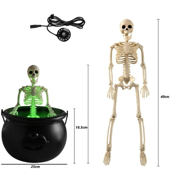 Diceymbol Vintage Witch Bucket Decor Halloween Cauldron with Eerie Green Mist Effect, Adjustable Water Guard, and Skeleton Prop for Creepy Brew Displays
