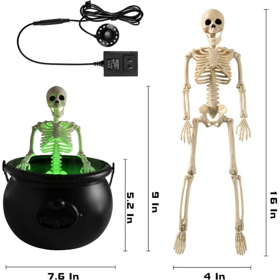Diceymbol Vintage Witch Bucket Decor Halloween Cauldron with Eerie Green Mist Effect, Adjustable Water Guard, and Skeleton Prop for Creepy Brew Displays