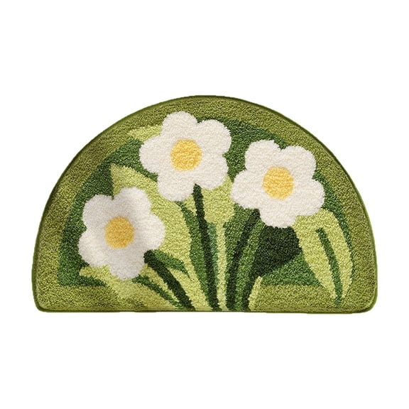Diceymbol White Daisy Half Round Plush Bath Rug Non Slip Absorbent Mat for Bathroom Patio Entryway Farmhouse Decor 24x16 Inch