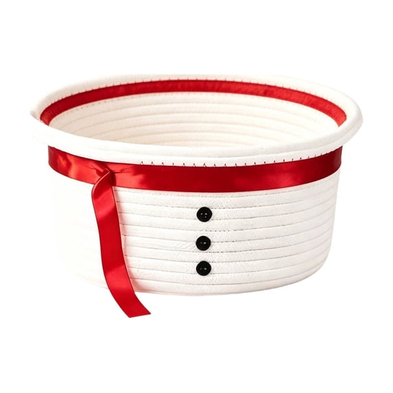Diceymbol White Storage Basket with Black Buttons, Handmade Woven Christmas Basket for Snacks, Small Items and Home Decor, 12.2 in