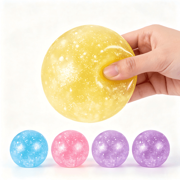 Diceymbol Yellow Glitter Planet Ball Slow Rebound Stress Relief Squeeze, Soft Resilient Calming Comfort, Starry Sky Design for Office & Home Daily Relaxation and Desk Decor, 2.36IN