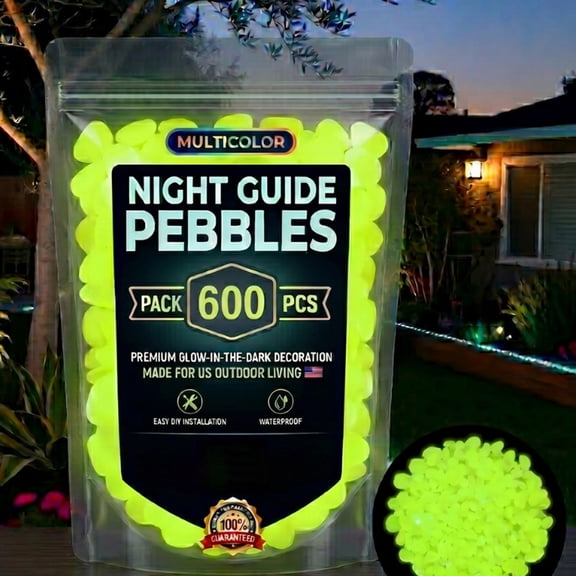 Diceymbol Yellow Night Guide Glow in the Dark Rocks Decorative Pebbles 600 Pcs Luminous Gravel for Garden Patio Walkway 0.59 Inch
