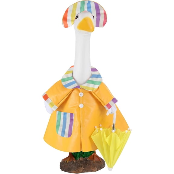 Diceymbol Yellow Raincoat Porch Goose Outfit 23 Inch Rainy Day Goose Clothes with Hat Umbrella Summer Outdoor Decor