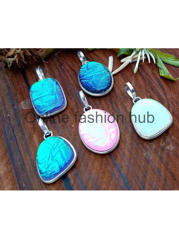 Dichoric Glass Gemstone 925 Sterling Silver Plated Handmade Pendant 10 pcs