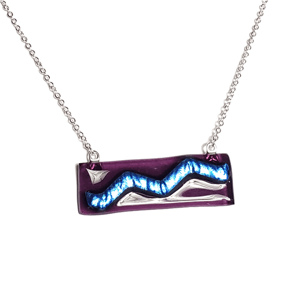 Dichroic Blue Wave on Transparent Purple Bar Necklace