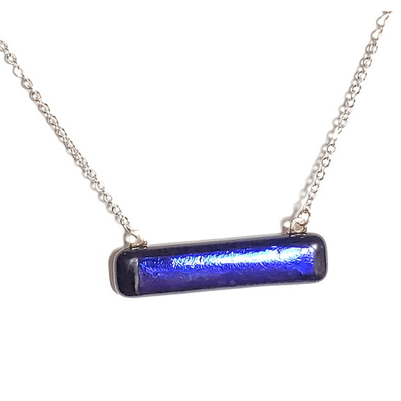 Dichroic Dark Blue on Black Fused Glass Bar Necklace