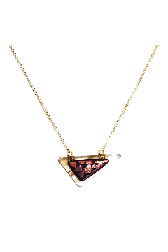 Dichroic Hearts on Smokey Triangle Fused Glass Necklace
