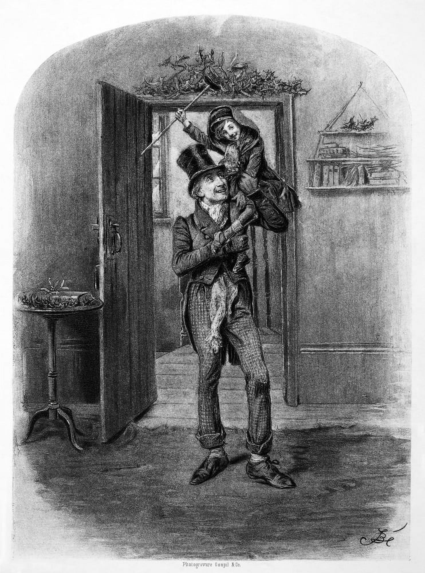 Dickens A Christmas Carol. /Nbob Cratchit And Tiny Tim. Lithograph