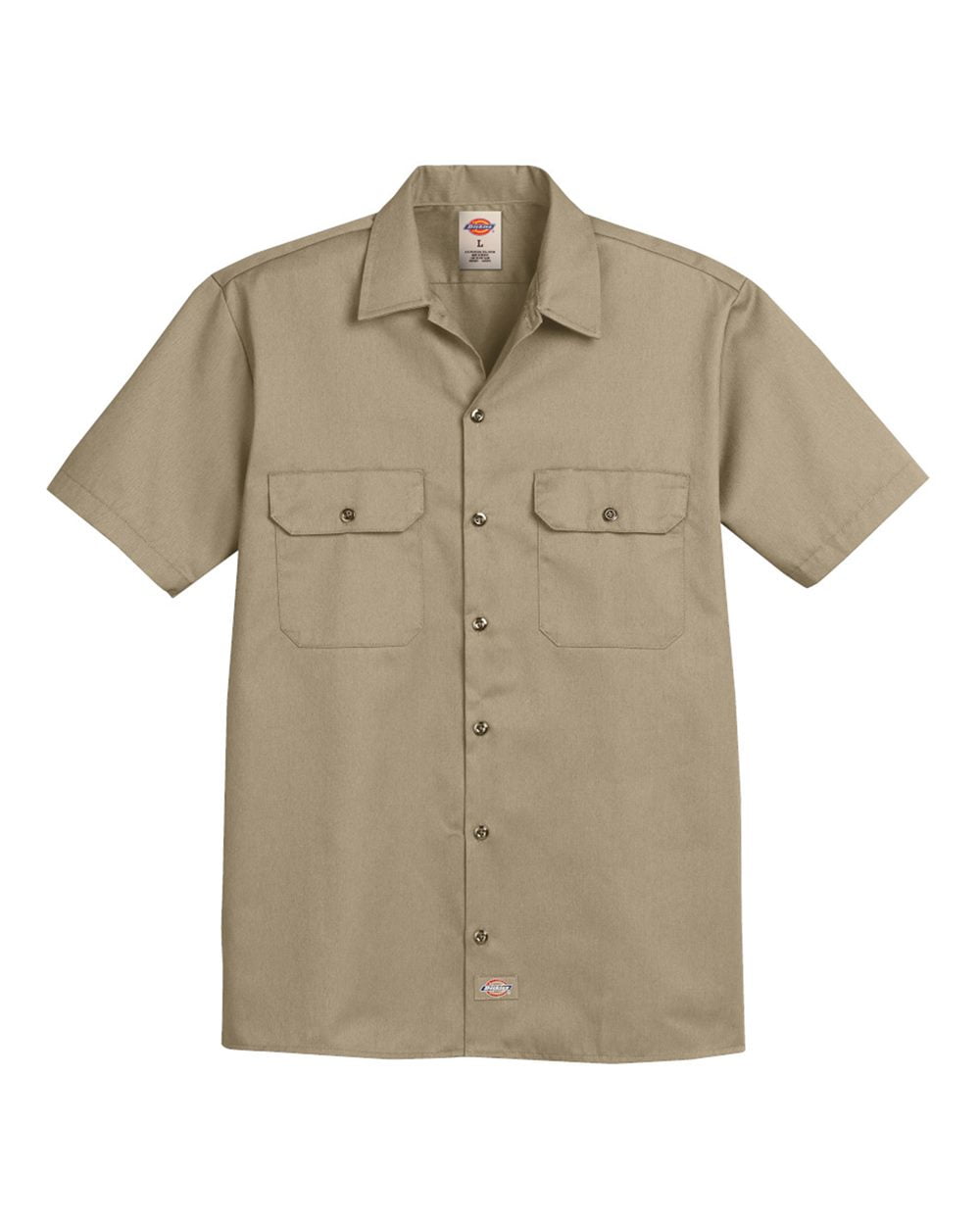 Dickies Short Sleeve Work Shirt, XL, Khaki, Button Down Collar