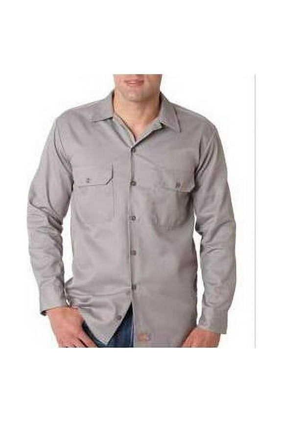 Adult Long-Sleeve Blend Work Shirt, Silver XX-Large