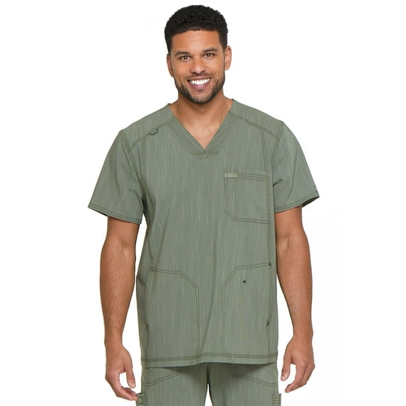 Dickies Advance Medical Scrubs Top for Men V-Neck 3 Pocket DK695, XS, Olive Twist
