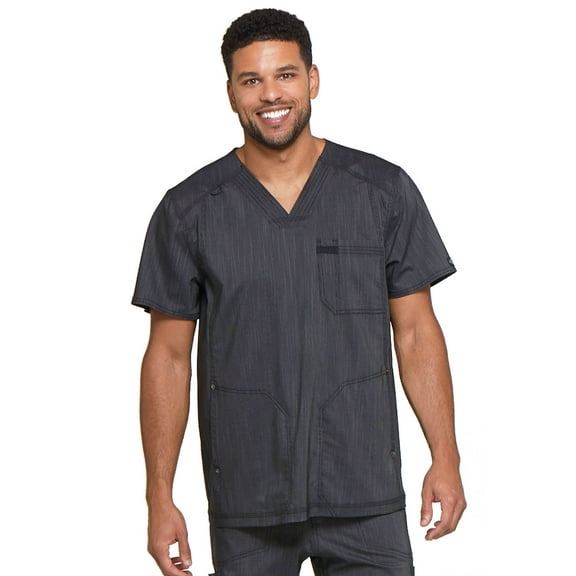 Dickies Advance Medical Scrubs Top for Men V-Neck 3 Pocket DK695, XS, Onyx Twist
