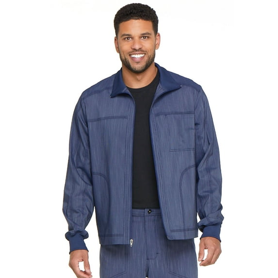 Dickies Advance Medical Scrubs Warm Up Jacket for Men Zip Front Moto DK315, S, D Navy Twist