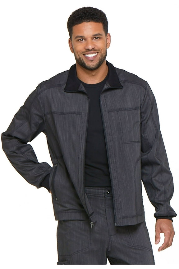 Advance Medical Scrubs Warm Up Jacket for Men Zip Front Moto DK315, XS, Onyx Twist