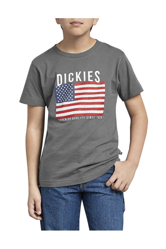 Boys' Short-Sleeve American Flag Premium T-Shirt Tee (Grey)