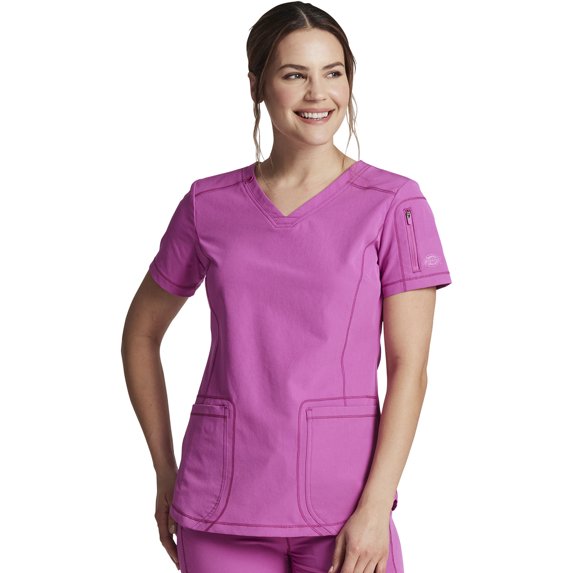 Dickies Dynamix Medical Scrubs Top for Women V-Neck DK730, S, Techno Pink