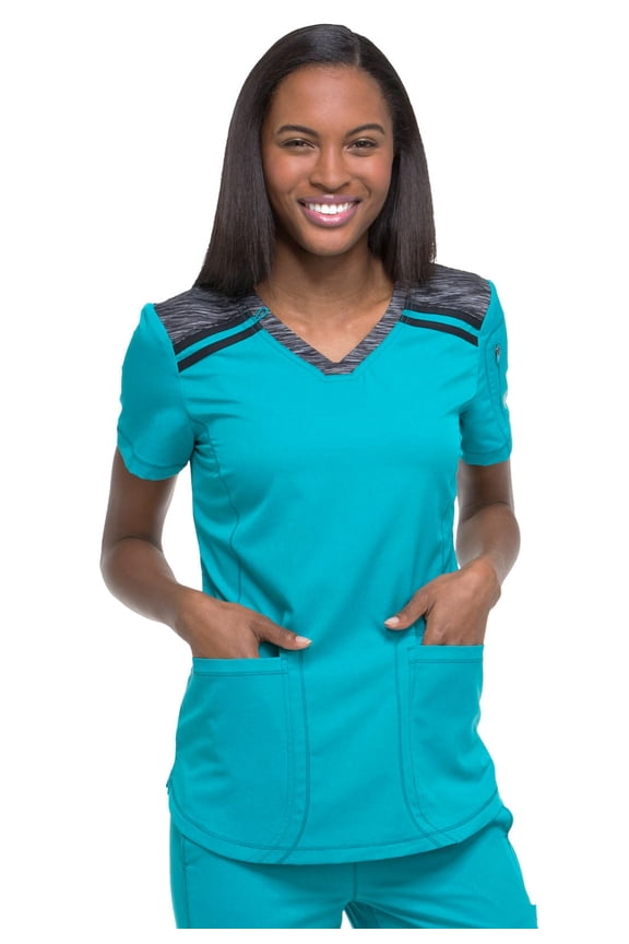 Dynamix Medical Scrubs Top for Women V-Neck DK740, M, Teal Blue