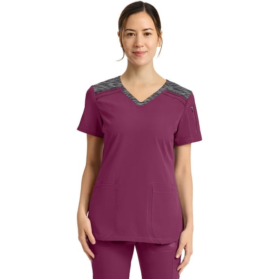 Dickies Dynamix Medical Scrubs Top for Women V-Neck DK740, S, Cherry Punch