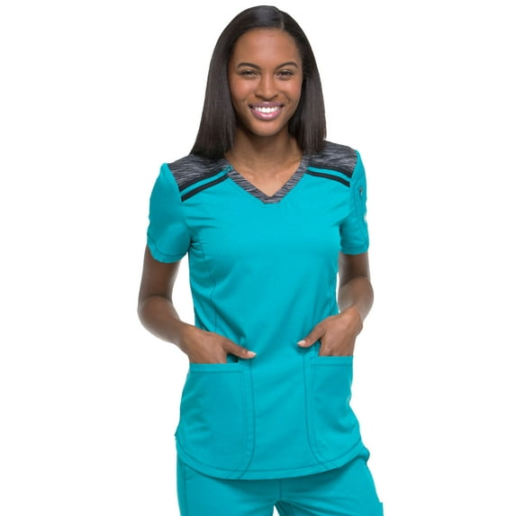 Dickies Dynamix Medical Scrubs Top for Women V-Neck Plus Size DK740, 4XL, Teal Blue