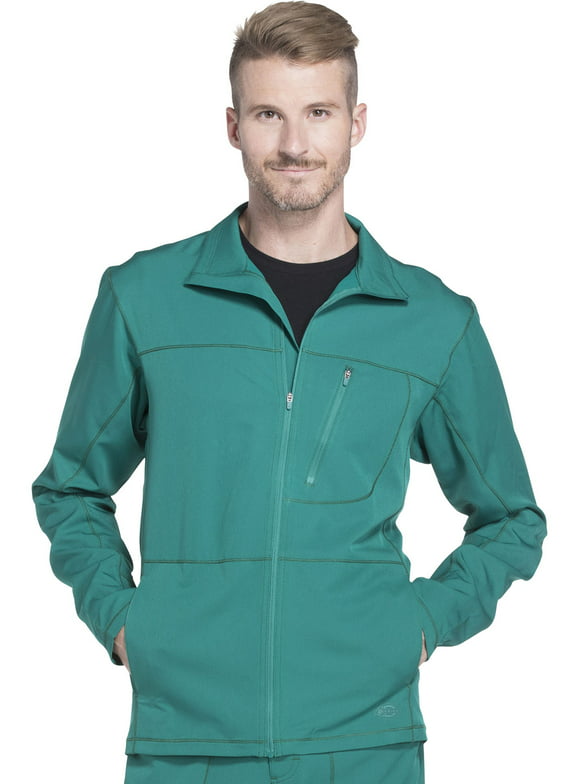 Dickies Dynamix Medical Scrubs Warm Up Jacket for Men Zip Front DK310, S, Hunter Green