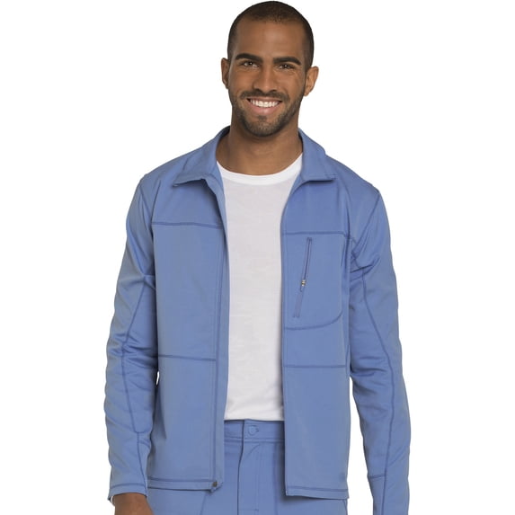 Dickies Dynamix Medical Scrubs Warm Up Jacket for Men Zip Front DK310, XS, Ciel Blue