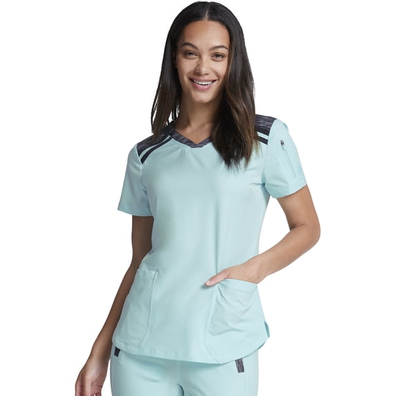 Dickies Dynamix Scrubs Top For Women V-Neck Plus Size DK740, 2XL, Pure Water