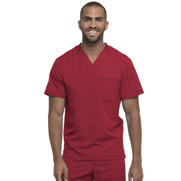 Dickies Dynamix Scrubs Top for Men V-Neck DK610, XL, Red