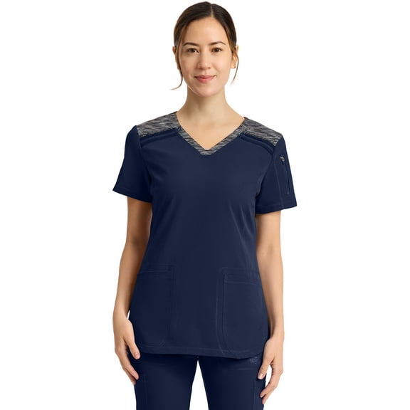 Dickies Dynamix Scrubs Top for Women V-Neck DK740, M, Navy