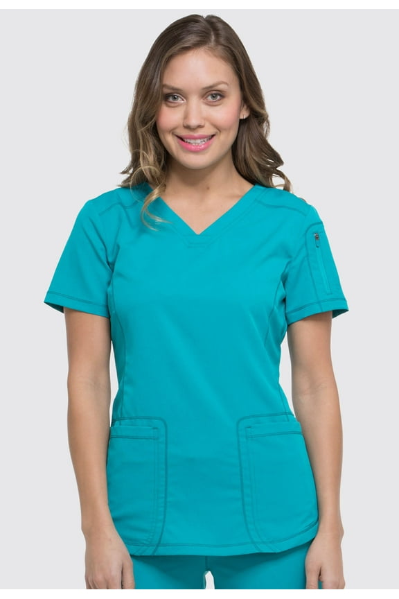 Dynamix Scrubs Top for Women V-Neck Plus Size DK730, 4XL, Teal Blue
