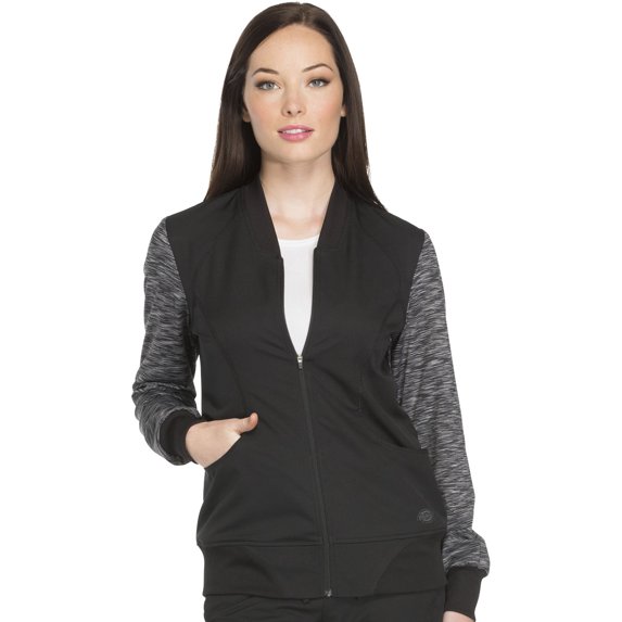 Dickies Dynamix Women Scrubs Warm Up Jacket, Zip Front Warm-up, DK340, L, Black