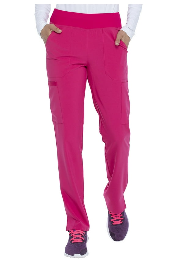 EDS Essentials Medical Scrubs Pant for Women Natural Rise Tapered Leg Pull-On DK005T, M Tall, Hot Pink