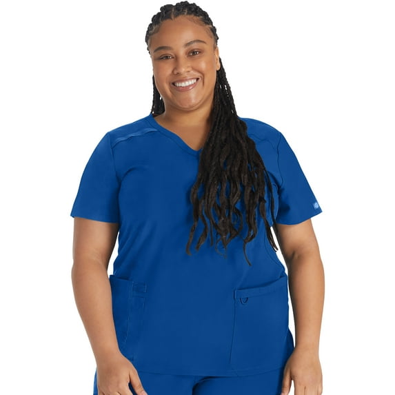 Dickies EDS Essentials Medical Scrubs Top for Women Mock Wrap Plus Size DK625, 3XL, Galaxy Blue
