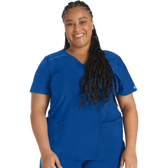 Dickies EDS Essentials Medical Scrubs Top for Women Mock Wrap Plus Size DK625, 3XL, Galaxy Blue