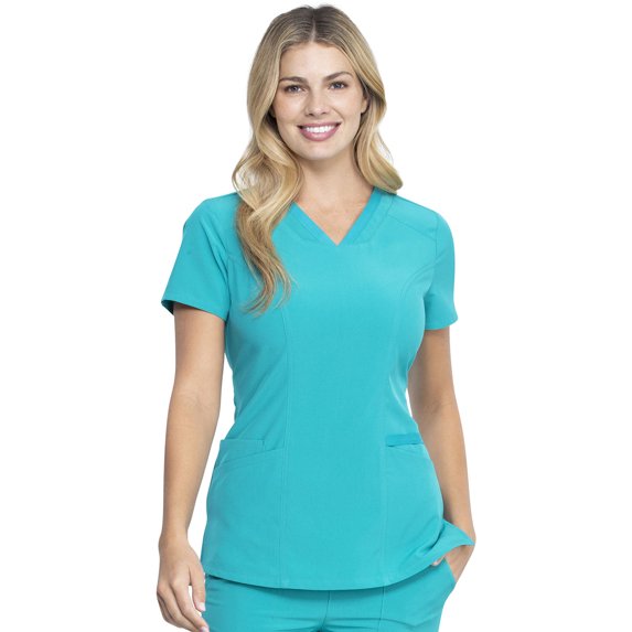 Dickies EDS Essentials Medical Scrubs Top for Women V-Neck DK735, S, Teal Blue