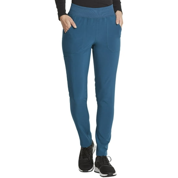 Dickies EDS Essentials Scrubs Pant For Women Mid Rise Tapered Leg Pull-on DK090T, L Tall, Caribbean Blue