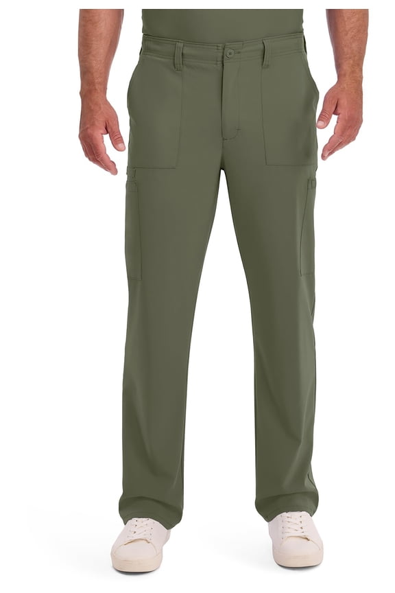 Scrub Pant for Men Natural Rise Drawstring Bottoms with 6 Pockets and Back Elastic Waistband - DK015, L, Olive