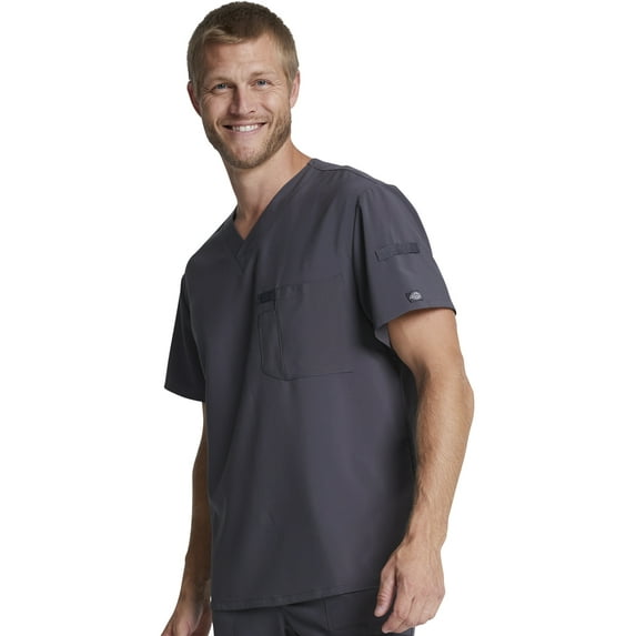 Dickies EDS Essentials Scrubs Top for Men V-Neck DK635, XS, Pewter