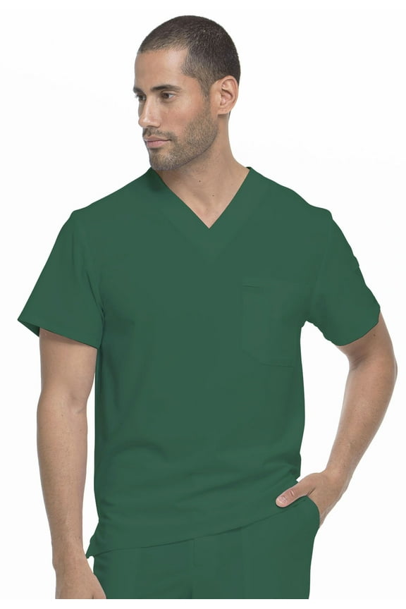 EDS Essentials Scrubs Top for Men V-Neck Plus Size DK635, 3XL, Hunter Green