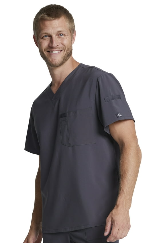 EDS Essentials Scrubs Top for Men V-Neck Plus Size DK635, 4XL, Pewter