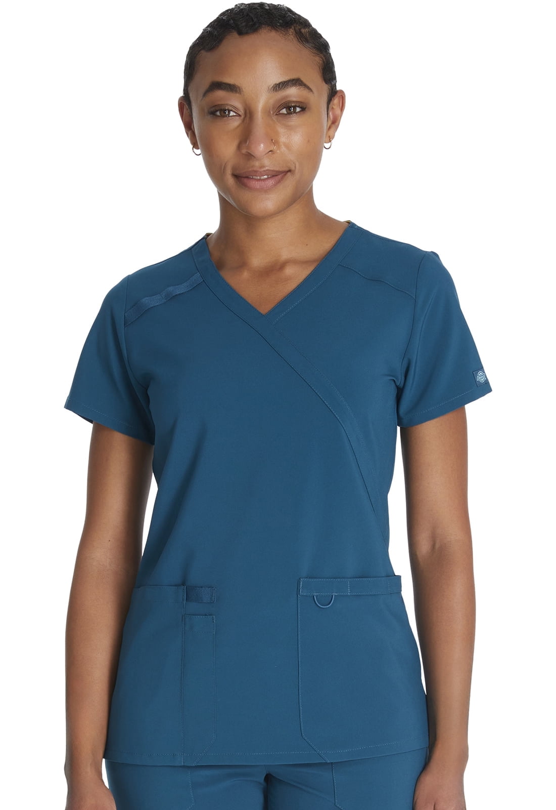 Dickies EDS Essentials Scrubs Top for Women Mock Wrap DK625, XL, Caribbean Blue