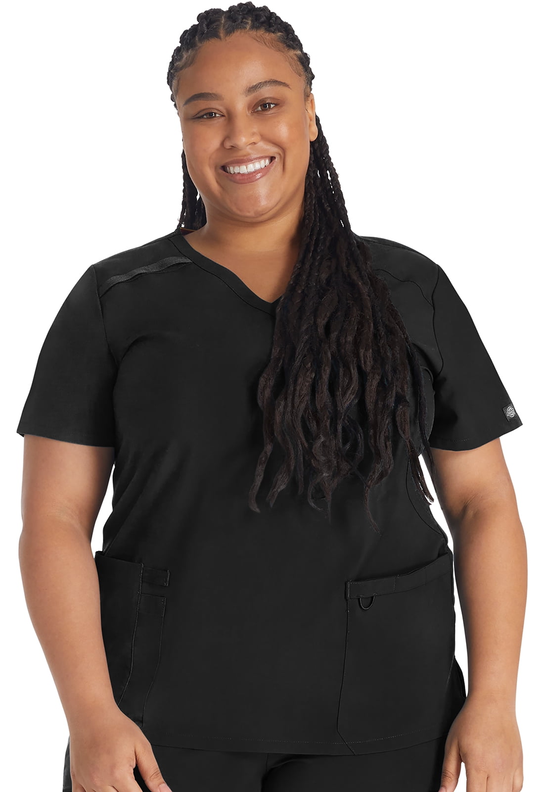 Dickies EDS Essentials Scrubs Top for Women Mock Wrap DK625, XXS, Black