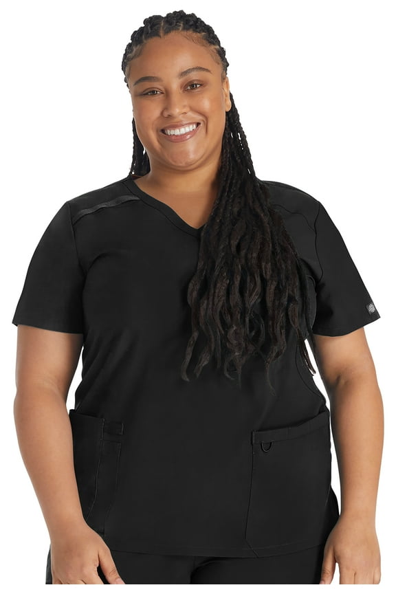 EDS Essentials Scrubs Top for Women Mock Wrap DK625, XXS, Black