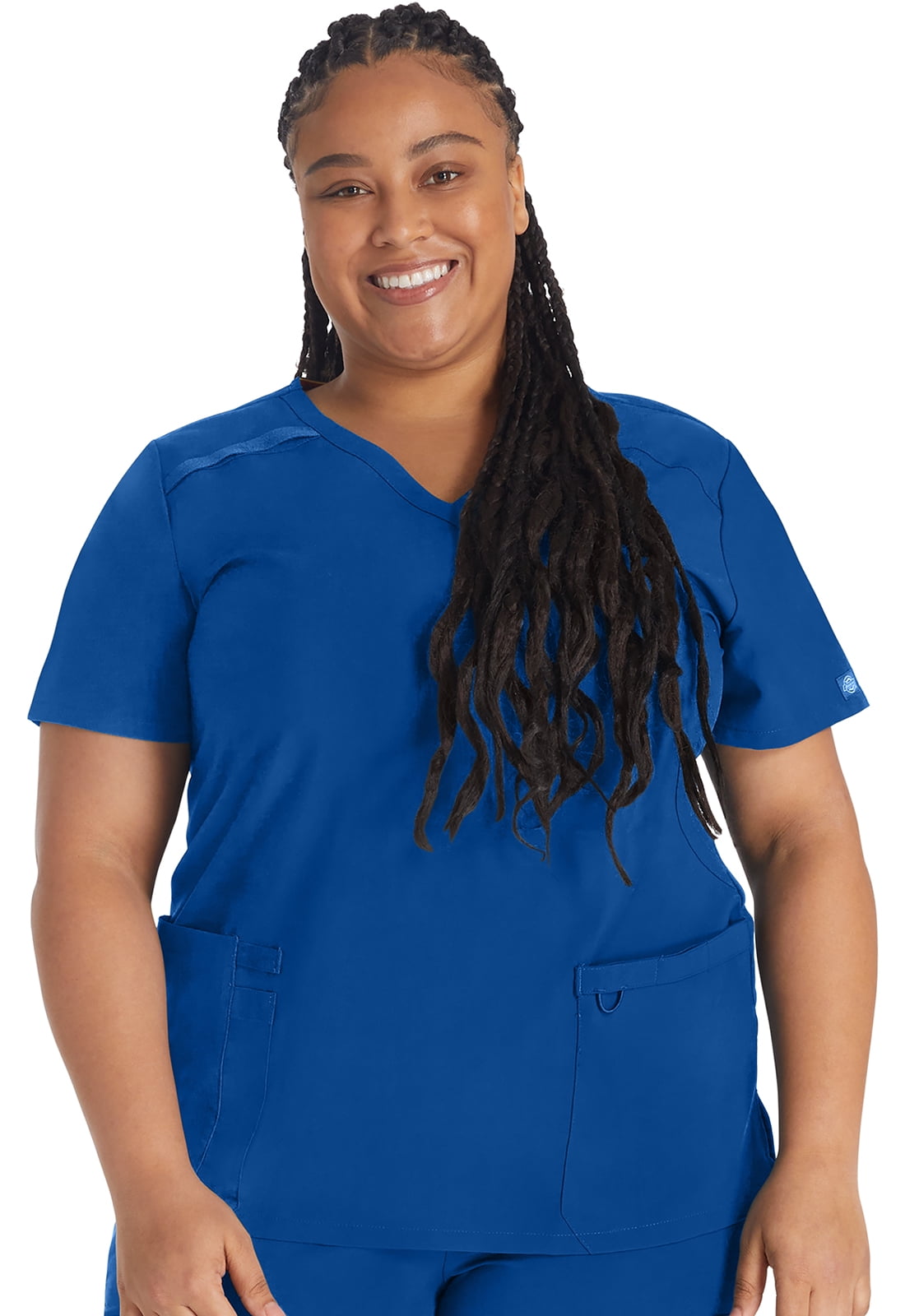 Dickies EDS Essentials Scrubs Top for Women Mock Wrap Plus Size DK625, 2XL, Galaxy Blue