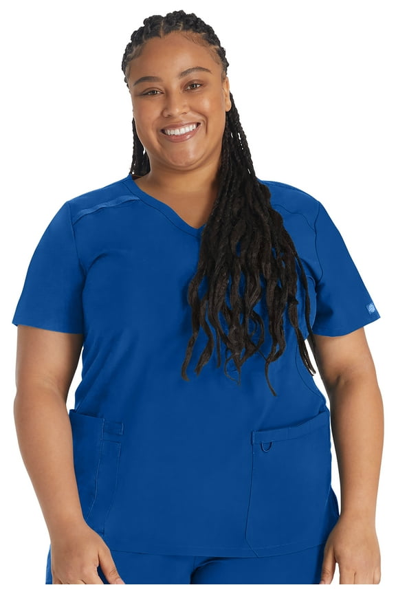 EDS Essentials Scrubs Top for Women Mock Wrap Plus Size DK625, 2XL, Galaxy Blue